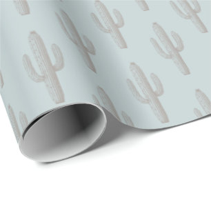 Grey Cactus Pattern Blue Wrapping Paper