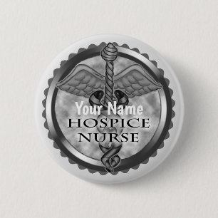 Grey caduceus Hospice Nurse 6 Cm Round Badge