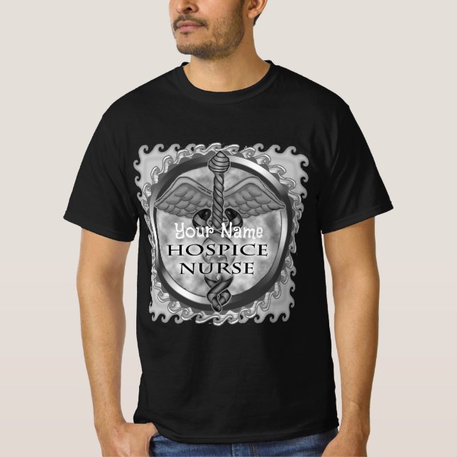 Grey caduceus Hospice Nurse T-Shirt (Front)