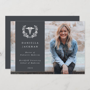Grey Caduceus Medical School Graduation Photo Announcement