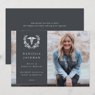 Grey Caduceus Medical School Graduation Photo Announcement