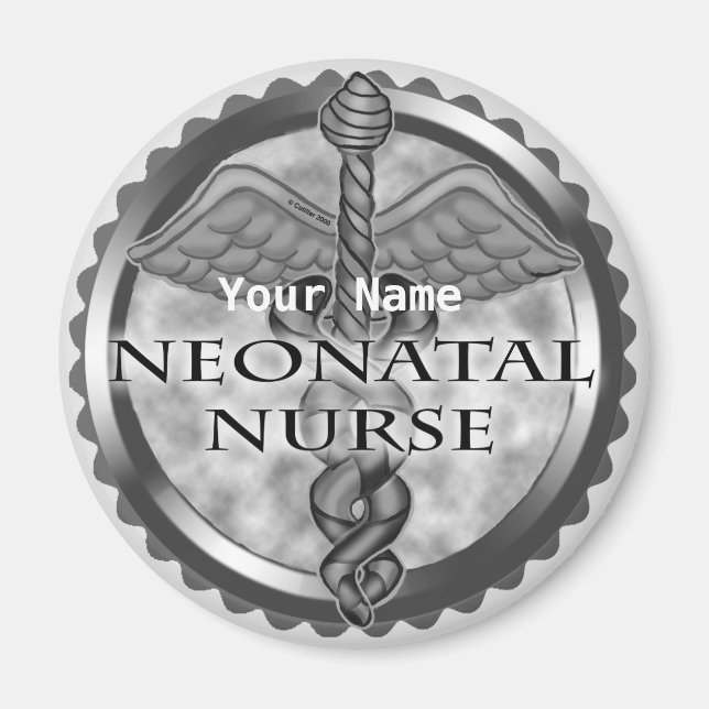 Grey caduceus Neonatal Nurse Magnet (Front)