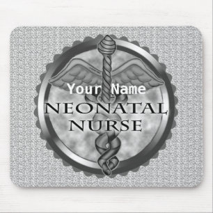 Grey caduceus Neonatal Nurse Mouse Pad