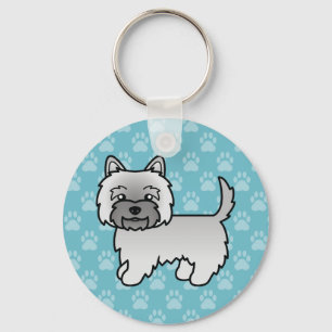 Grey Cairn Terrier Cartoon Dog Illustration Blue Key Ring