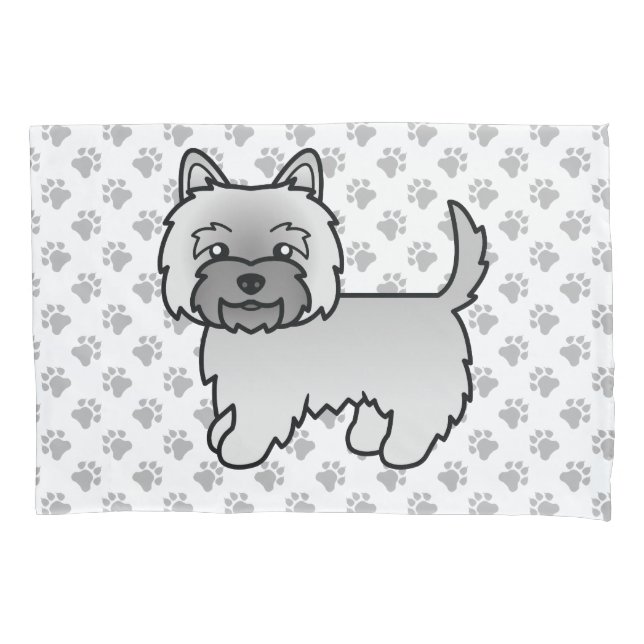 Grey Cairn Terrier Cute Cartoon Dog Pillowcase (Front)