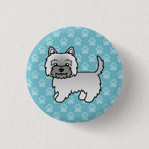 Grey Cairn Terrier Dog Cute Illustration On Blue 3 Cm Round Badge