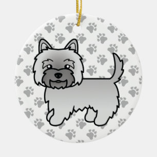 Grey Cairn Terrier Dog Cute Illustration & Paws Ceramic Tree Decoration