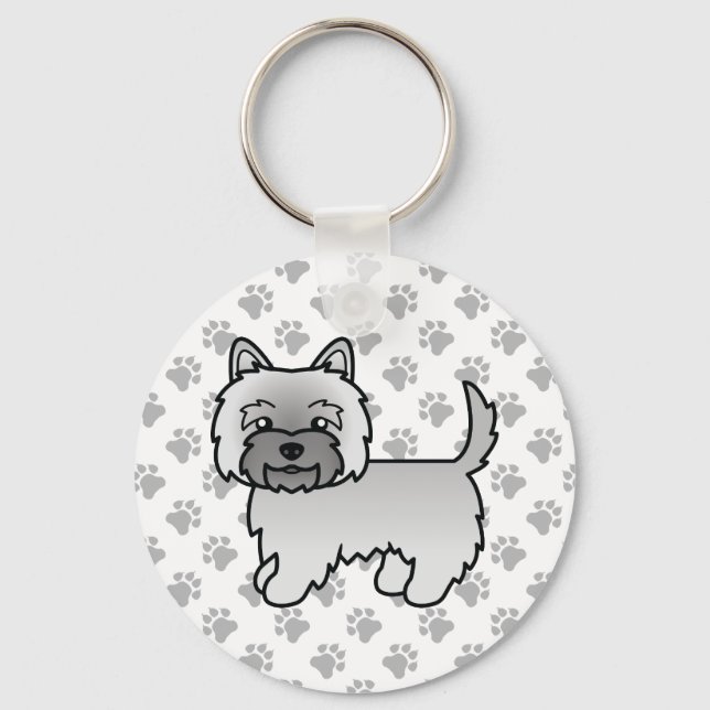 Grey Cairn Terrier Dog Cute Illustration & Paws Key Ring (Front)