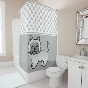 Grey Cairn Terrier Dog Illustration & Paws Grey Shower Curtain