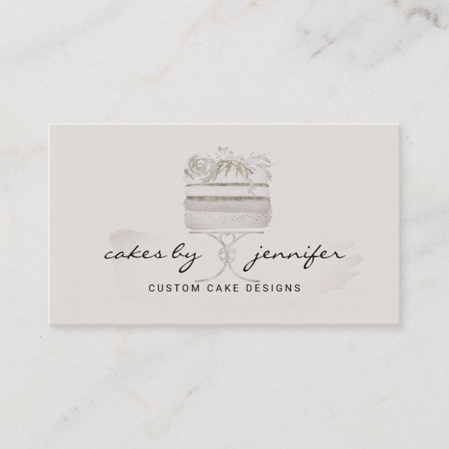 Grey cakes subscription service retail bakery business card (Front)