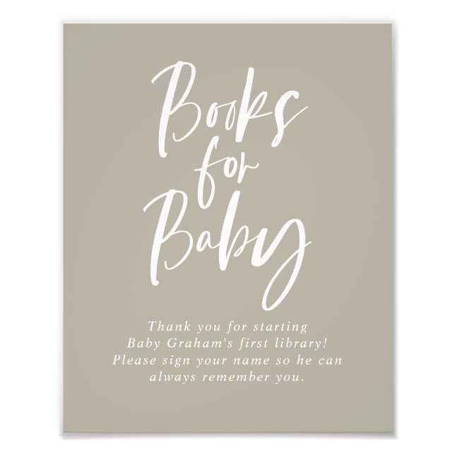 Grey Calligraphy Books for Baby Shower Sign (Front)