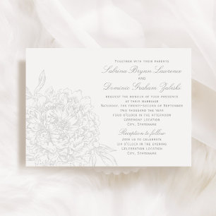 Grey Calligraphy Peony Wedding Invitation
