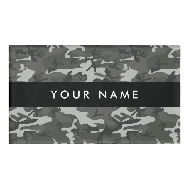 Grey Camo, Camouflage, Military, Army Name Tag (Front)