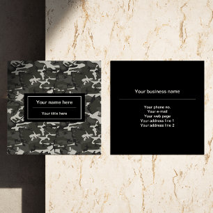 Grey Camo, Camouflage, Military, Army Square Business Card