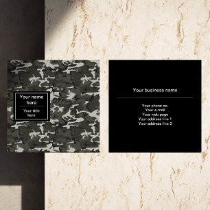 Grey Camo, Camouflage, Military, Army Square Business Card