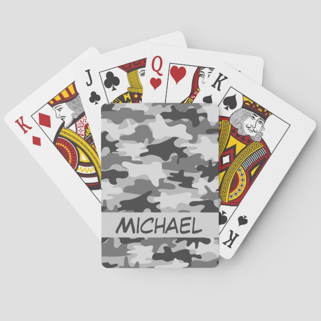 Grey Camo Camouflage Name Personalised Poker Playing Cards (Back)