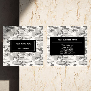 Grey Camo, Winter Camo, Snow Camouflage, Military Square Business Card