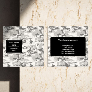 Grey Camo, Winter Camo, Snow Camouflage, Military Square Business Card