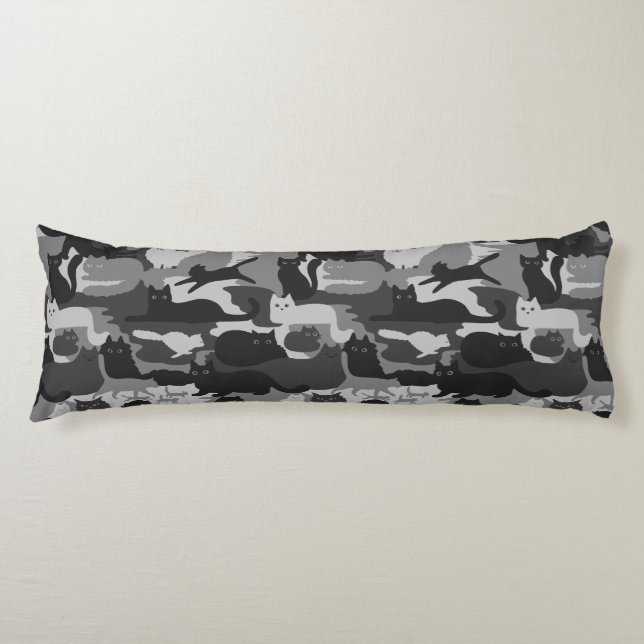 Grey Camouflage Cats Pattern Grey Kitty Cats Camo Body Cushion (Front)