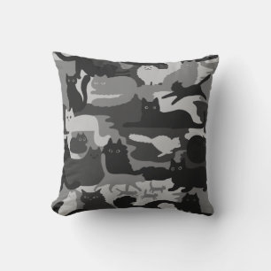 Grey Camouflage Cats Pattern Grey Kitty Cats Camo Cushion