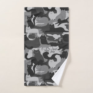 Grey Camouflage Cats Pattern Grey Kitty Cats Camo Hand Towel