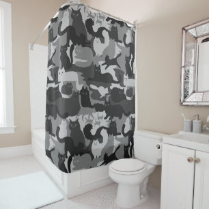 Grey Camouflage Cats Pattern Grey Kitty Cats Camo Shower Curtain