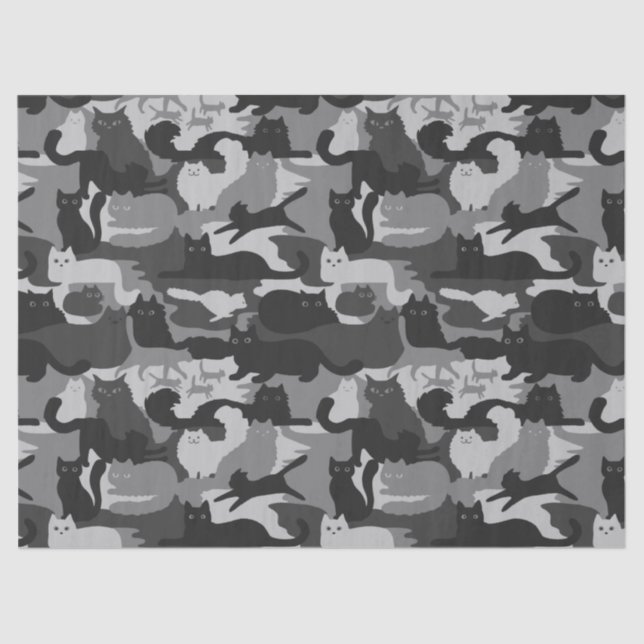 Grey Camouflage Cats Pattern Grey Kitty Cats Camo Tissue Paper (Front)