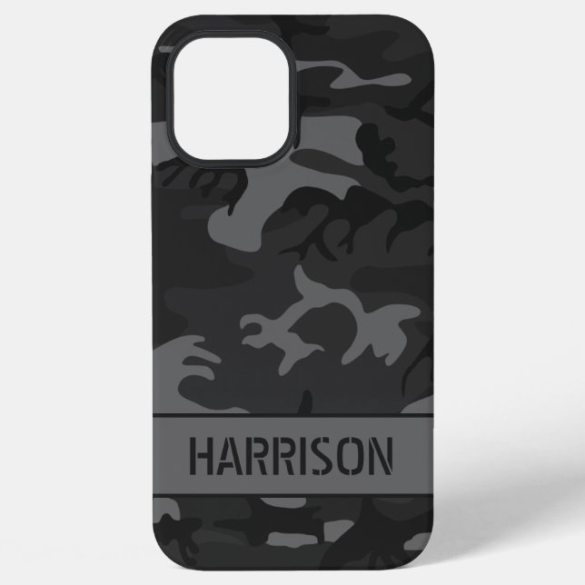 Grey Camouflage Monogram iPhone Case (Back)