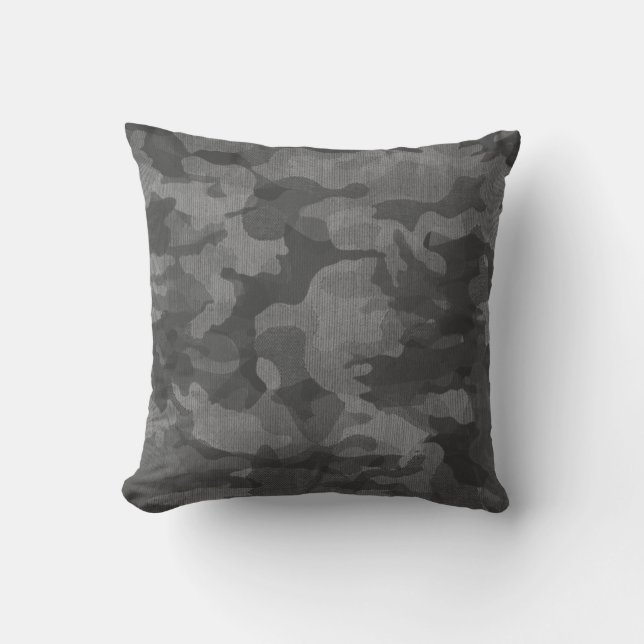 Grey Camouflage Pattern Cushion (Front)