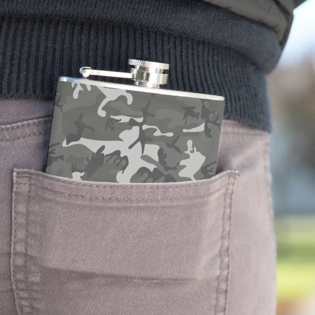 Grey Camouflage Pattern, Military Pattern, Army Hip Flask (In Situ)