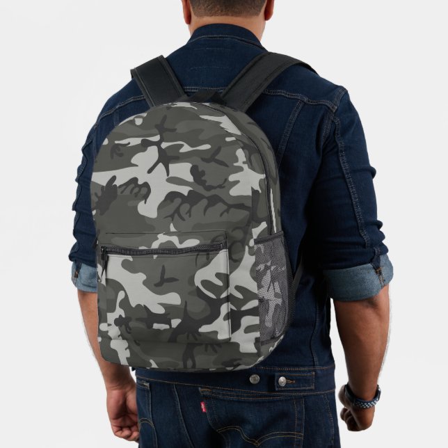 Grey Camouflage Pattern, Military Pattern, Army Printed Backpack (Insitu (Model))