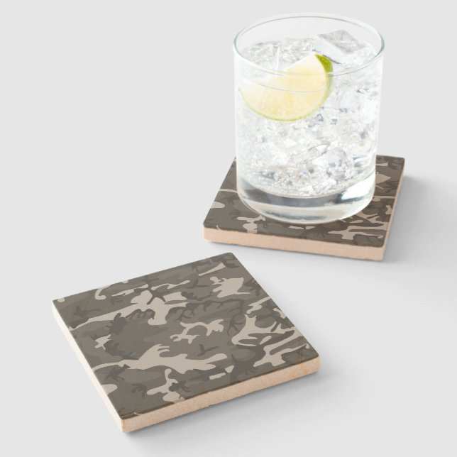 Grey Camouflage Pattern, Military Pattern, Army Stone Coaster (Side)