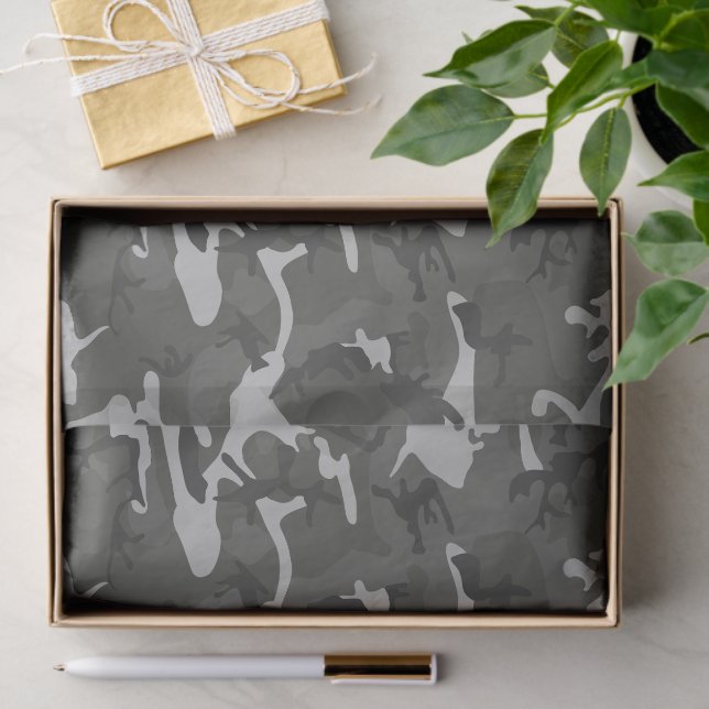 Grey Camouflage Pattern, Military Pattern, Army Tissue Paper (Gift)