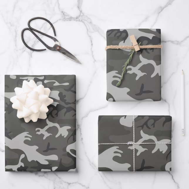 Grey Camouflage Pattern, Military Pattern, Army Wrapping Paper Sheet (Front)