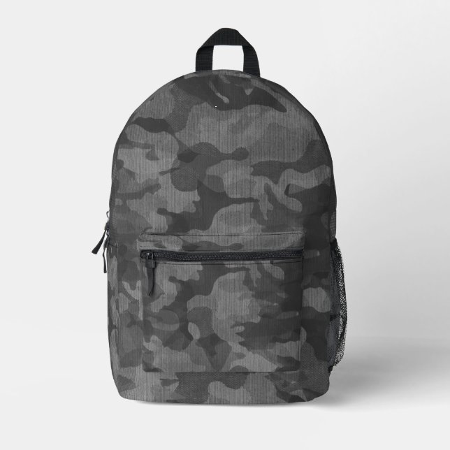 Grey Camouflage Pattern Printed Backpack (Front)