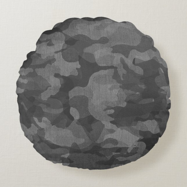 Grey Camouflage Pattern Round Cushion (Front)