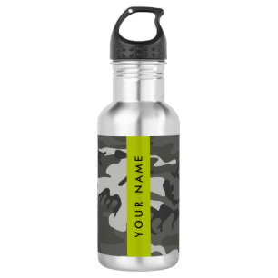 Grey Camouflage Pattern, Your name, Personalise 532 Ml Water Bottle