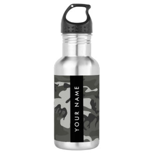 Grey Camouflage Pattern, Your name, Personalise 532 Ml Water Bottle