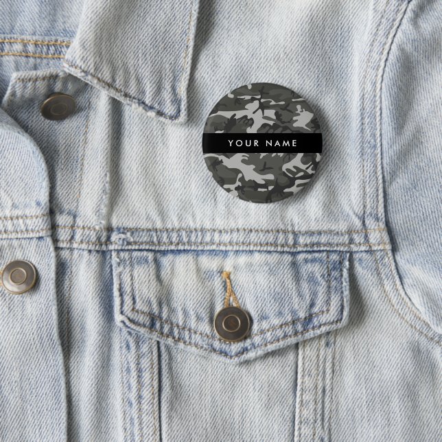Grey Camouflage Pattern, Your name, Personalise 6 Cm Round Badge (In Situ)