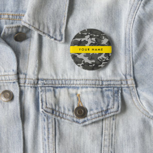 Grey Camouflage Pattern, Your name, Personalise 6 Cm Round Badge