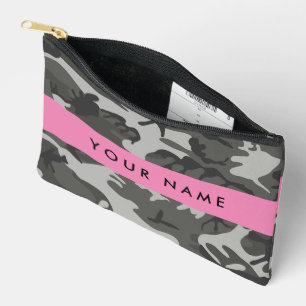 Grey Camouflage Pattern, Your name, Personalise Accessory Pouch