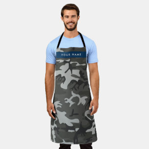 Grey Camouflage Pattern, Your name, Personalise Apron