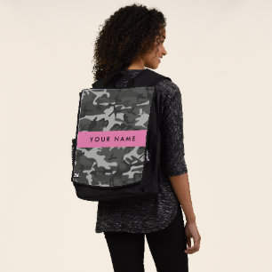 Grey Camouflage Pattern, Your name, Personalise Backpack