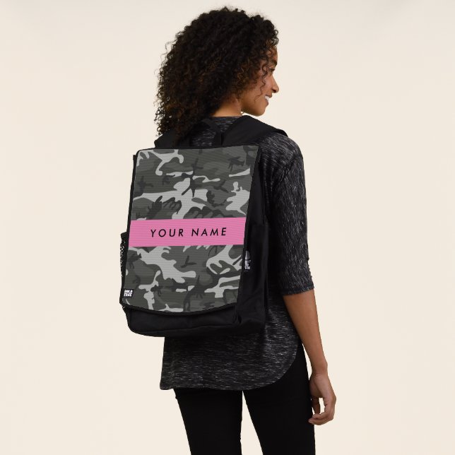 Grey Camouflage Pattern, Your name, Personalise Backpack (Worn)