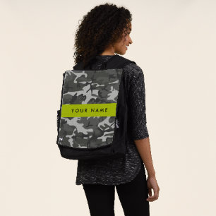 Grey Camouflage Pattern, Your name, Personalise Backpack