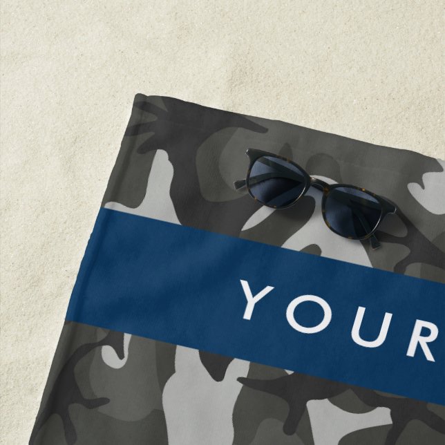 Grey Camouflage Pattern, Your name, Personalise Beach Towel (In Situ)