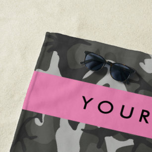 Grey Camouflage Pattern, Your name, Personalise Beach Towel