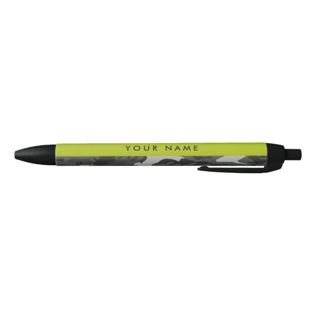 Grey Camouflage Pattern, Your name, Personalise Black Ink Pen (Bottom)