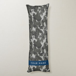 Grey Camouflage Pattern, Your name, Personalise Body Cushion