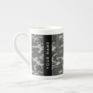 Grey Camouflage Pattern, Your name, Personalise Bone China Mug